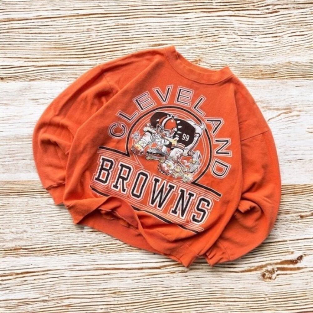 Saturday's Hero Vintage Cleveland Browns Jack Davis Sweatshirt M 80s RARE Orange